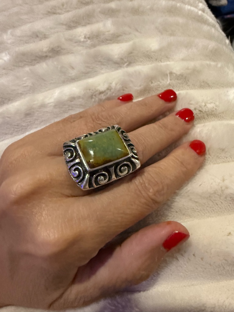 Barse 925 Sterling Silver Green Stone Statement Ring Thailand Artisian Chunk